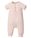 Earth Baby Outfitters Baby Boys Rayon From Bamboo Ribbed Henley Romper In Beige