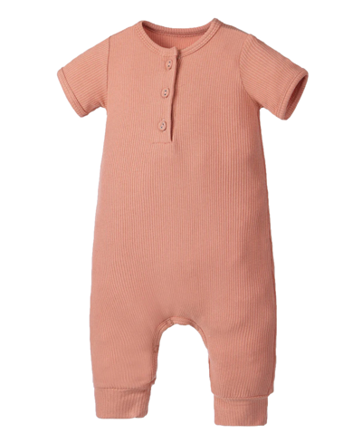 Earth Baby Outfitters Baby Boys Rayon From Bamboo Ribbed Henley Romper In Coffee
