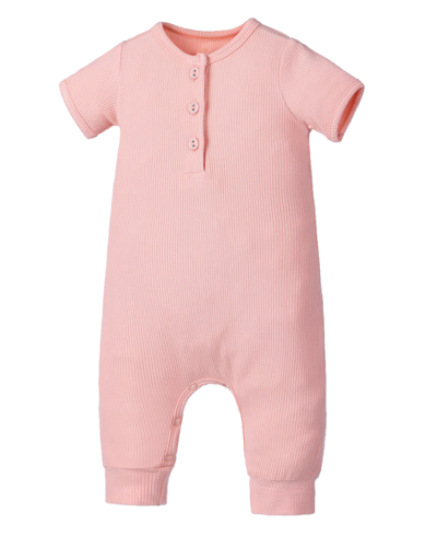 Earth Baby Outfitters Baby Girls Rayon From Bamboo Ribbed Henley Romper In Pink