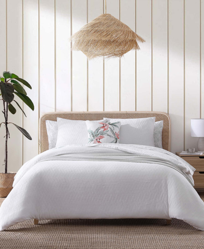 Tommy Bahama Home Wicker Woven Solid 3 Piece Duvet Cover Set, King In White