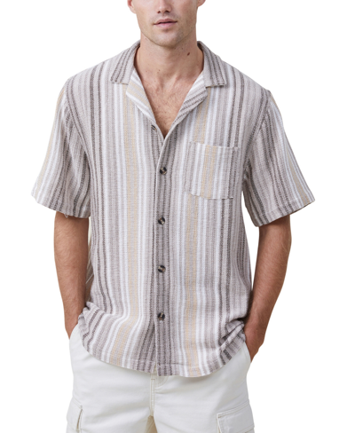 Cotton On Men's Palma Short Sleeve Shirt In Tan Busy Stripe