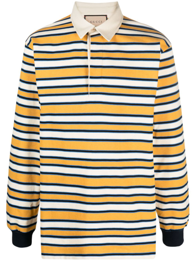 Gucci Logo-print Striped Polo Shirt In Yellow