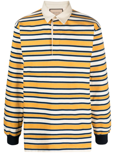 Gucci Logo-print Striped Polo Shirt In Yellow/mc