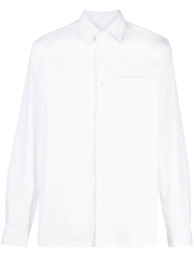 Prada Logo-embroidered Long-sleeve Shirt In Weiss