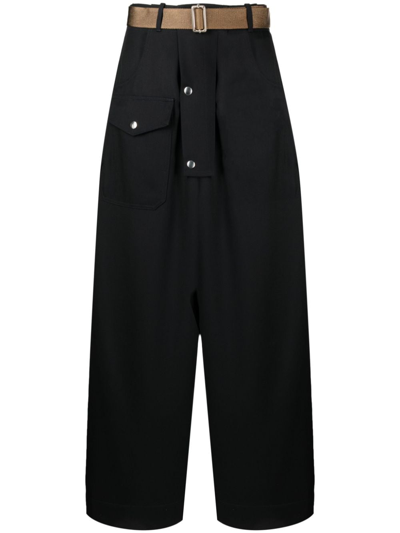 Plan C Wide-leg Cargo Trousers In Schwarz