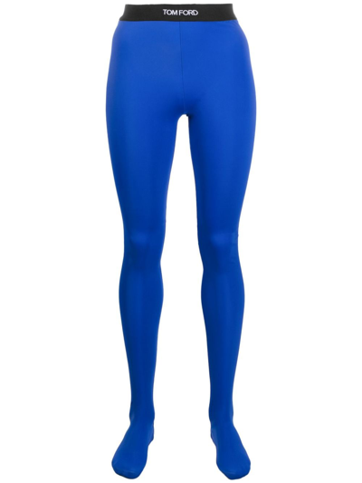 Tom Ford Logo-waistband Leggings In Blue