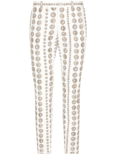 Dolce & Gabbana Motif-print Tailored Trousers In White