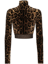 Dolce & Gabbana Leopard-print High-neck Blouse In Brown