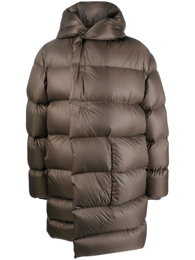 Rick Owens Oversized Hooded Padded Quilted Coat In Brown