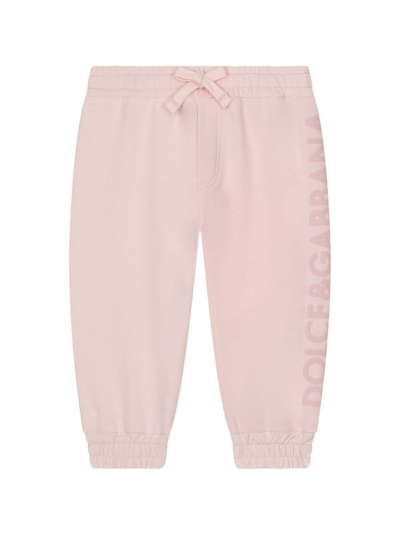 Dolce & Gabbana Babies' Flocked-logo Drawstring Track Trousers In Pink