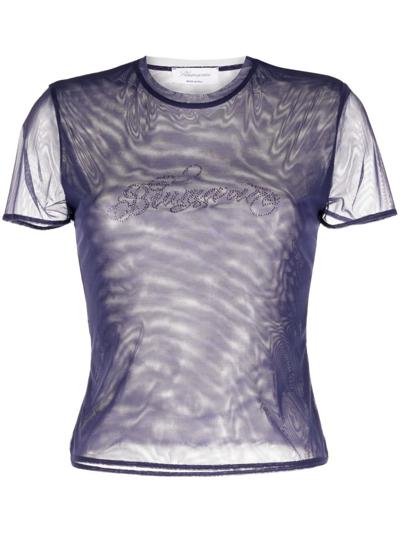 Blumarine Logo-embellished Mesh T-shirt In Grey