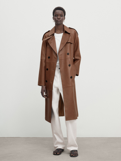 Massimo Dutti Nappa Leather Trench-style Coat With Belt ModeSens