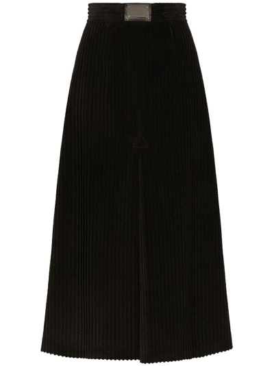 Dolce & Gabbana Logo-plaque High-waisted Skirt In Black