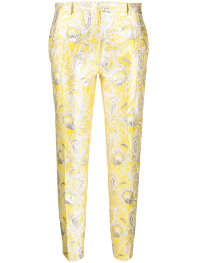 Valentino Slim-fit Iris Brocade Pants In Yellow