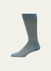 Pantherella Mid-calf Birdseye Ankle Socks, Black In Hazey Blue