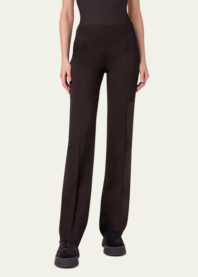Akris Carole Double-face Wool Straight-leg Trousers In Mocca