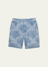 Burberry Oak Leaf Crest Print Denim Shorts In Pale Blue Ip Pat