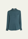 Vince Slim-fitted Stretch Silk Button-front Blouse In Azurine
