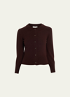 Vince Short Wool 3/4-sleeve Cardigan In Black Fig