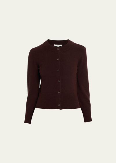 Vince Short Wool 3/4-sleeve Cardigan In Black Fig