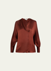 Vince Silk Dolman-sleeve Draped-lapel Blouse In Cinnamon Stick