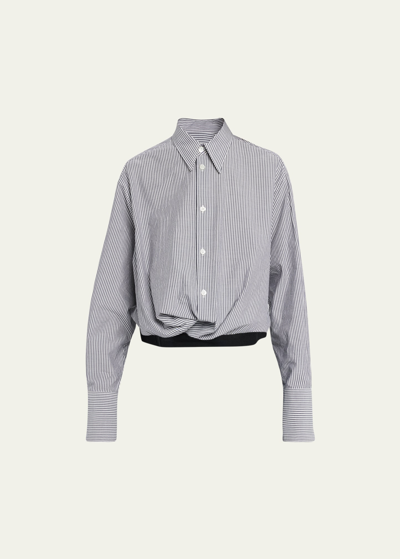 Mm6 Maison Margiela Pinstripe Long-sleeve Twist Front Shirt In Black/whit