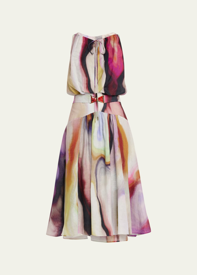 Silvia Tcherassi Berta Iridescent Marble Belted Midi Dress