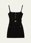 MIU MIU SQUARE-NECK BUCKLED BODY-CON MINI DRESS