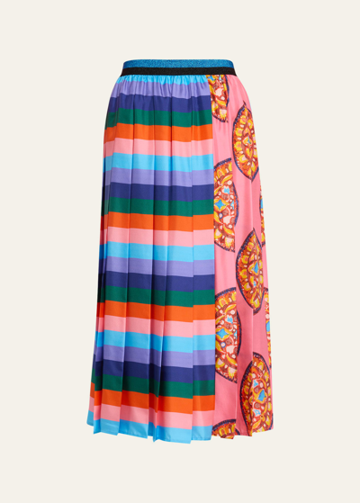 Rianna + Nina Kipos Jara Contrast Pleated Midi Skirt In Naftis Multirose