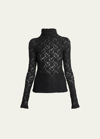 Chloé Turtleneck Long-sleeve Smocked Lace Top In Black