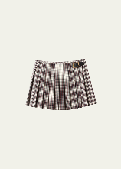 Miu Miu Logo-emboidered Pleated Gingham Check Mini Skirt In F0007 Bordeaux