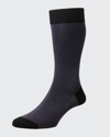 Pantherella Mid-calf Birdseye Ankle Socks, Black In Blue Pattern