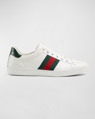 GUCCI MEN'S NEW ACE LEATHER LOW-TOP SNEAKERS