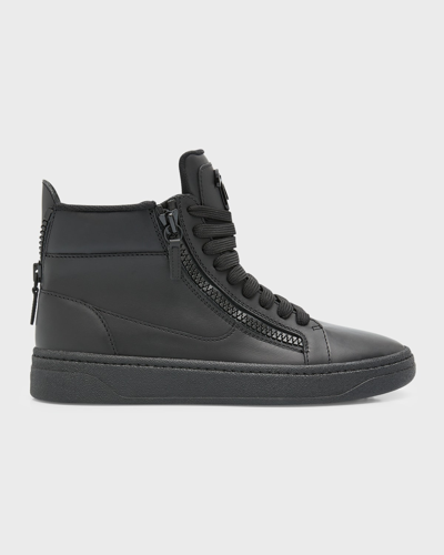 Giuseppe Zanotti Men's Birel Vague Leather Mid-top Sneakers In Nero