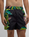 Valentino Volcano-print Swim Shorts In Black/green