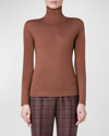 Akris Cashmere-silk Mock-neck Long-sleeve Top In Mocha