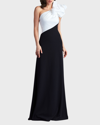 TADASHI SHOJI RUFFLE TWO-TONE ONE-SHOULDER GOWN