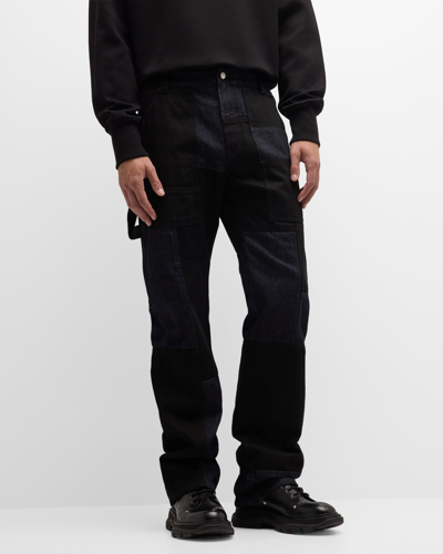 Alexander Mcqueen Men's Patchwork Carpenter Jeans In Indigo Black