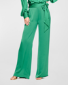 Ramy Brook Joss Satin Wide-leg Trousers In Jewel Green