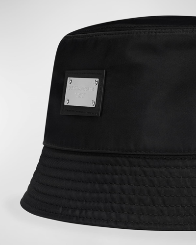 Dolce & Gabbana Men's Logo Plaque Bucket Hat In Black
