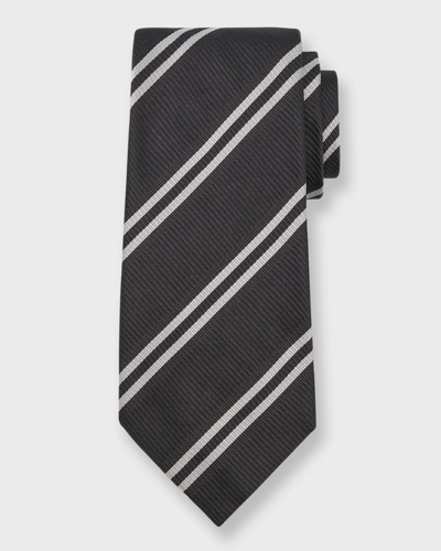 Tom Ford Men's Stripe Silk Tie In Black