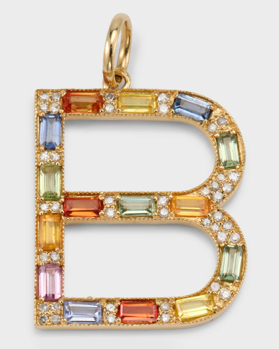 Kastel Jewelry Initial B Pendant With Multicolor Sapphires And Diamonds