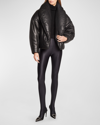 Saint Laurent Cassandre Puffer Jacket In Lambskin In Nero