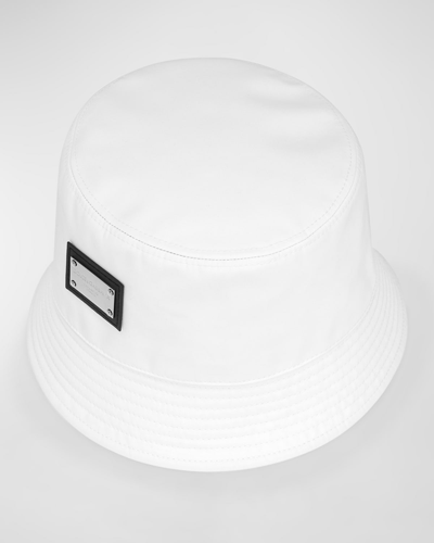Dolce & Gabbana Men's Logo Plaque Bucket Hat In White