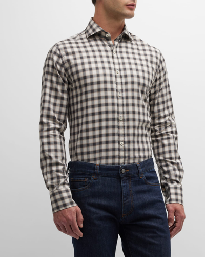 Canali Micro Plaid-check Pattern Shirt In Grau