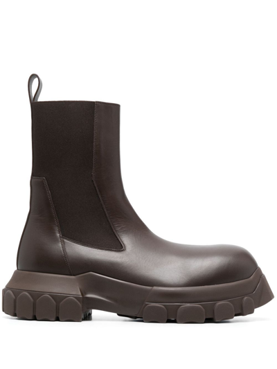 Rick Owens Edfu Leather Track Boots In Brown