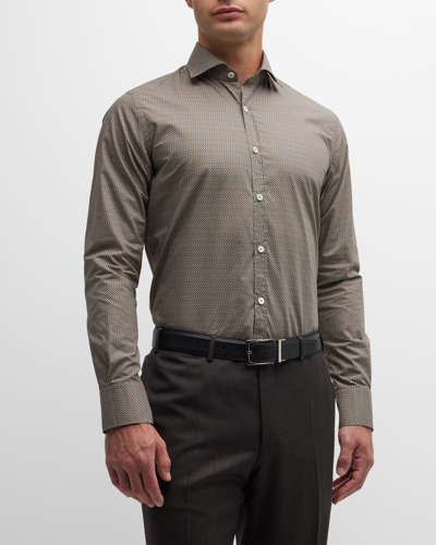 Canali Men's Geometric-print Sport Shirt In Brown