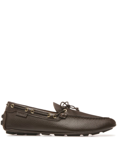 Bally Kyan Grained-texture Boat Shoes In Braun