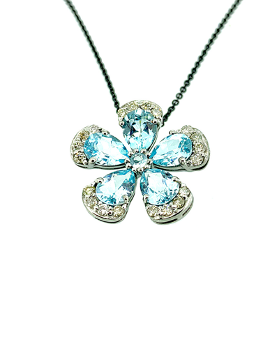 Arthur Marder Fine Jewelry Silver 0.68 Ct. Tw. Diamond & Blue Topaz Pendant Necklace