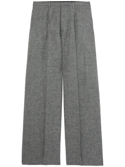 R13 Cropped Pleated Houndstooth Wool Wide-leg Trousers In Grey